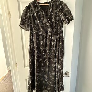 Elegant Black Floral Wrap Dress